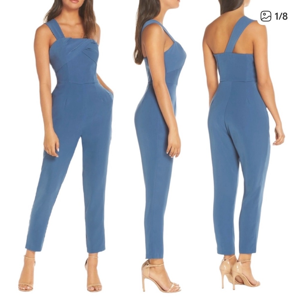 Anthropologie Adelyn Rae One Shoulder Jumpsuit Dusty Blue